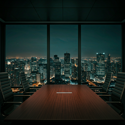 Executive boardroom overlooking skyline